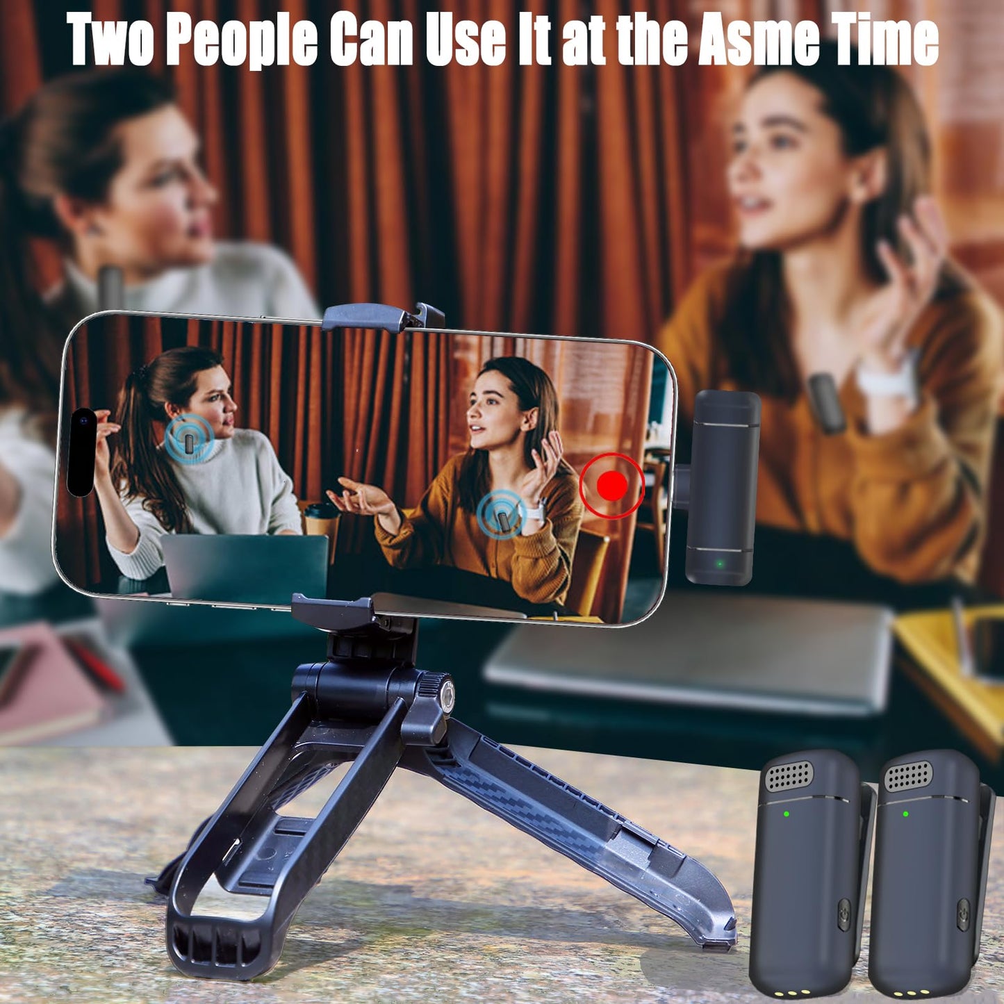 2 Pcs 3 in 1 Wireless Lavalier Microphones for iPhone iPad USB C Android Laptop with Charging Case, Clip on Lapel Mic Plug-Play Cordless Mini Mic for