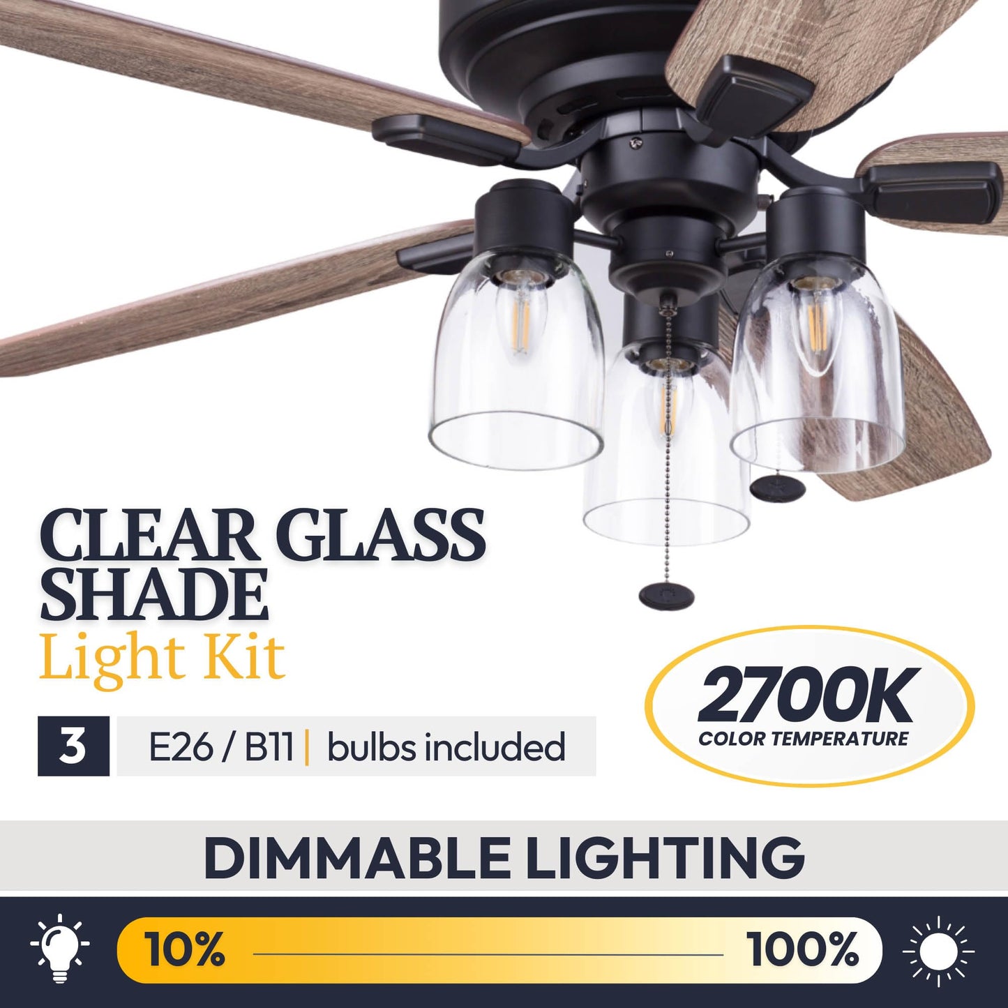 Prominence Home Magonia 52 Inch Flush Mount LED Ceiling Fan with Light, Pull Chain, Reversible Motor, 5 Dual Finish Blades, Matte Black