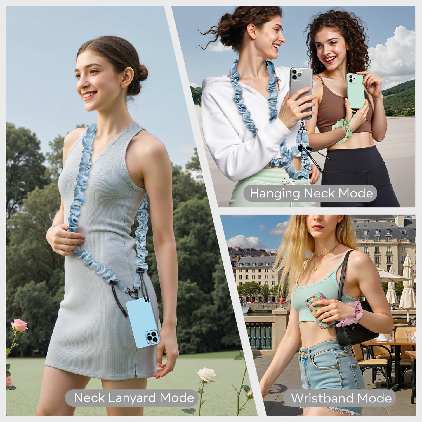 Phone Lanyard Crossbody & Phone Wrist Strap Set, Adjustable Anti Theft Phone Strap for All Phones, Skin-friendly Cell Phone Lanyard & Phone Strap