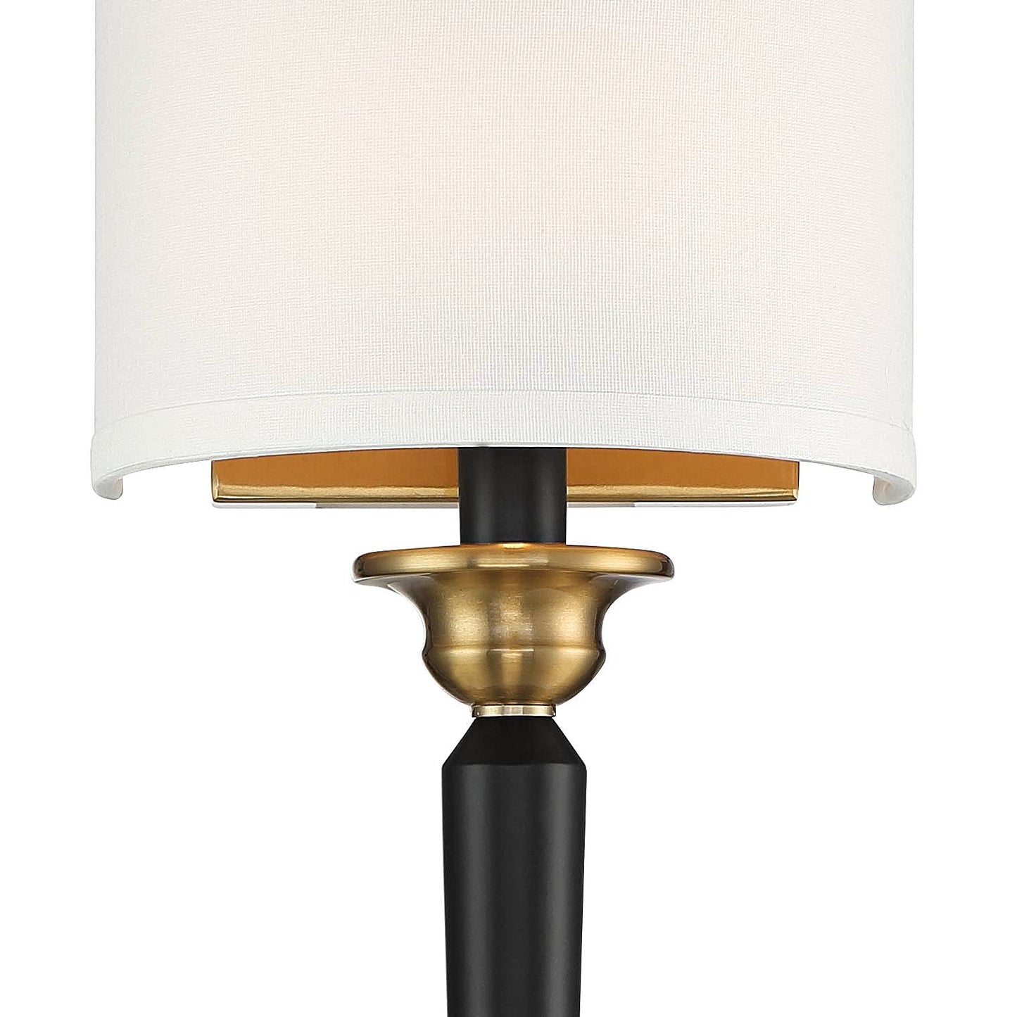 Possini Euro Design Arletta Modern Wall Sconce Lighting Black Brass Metal Hardwired 7 1/2" Wide Fixture Off-White Linen Shade for Bedroom Bedside