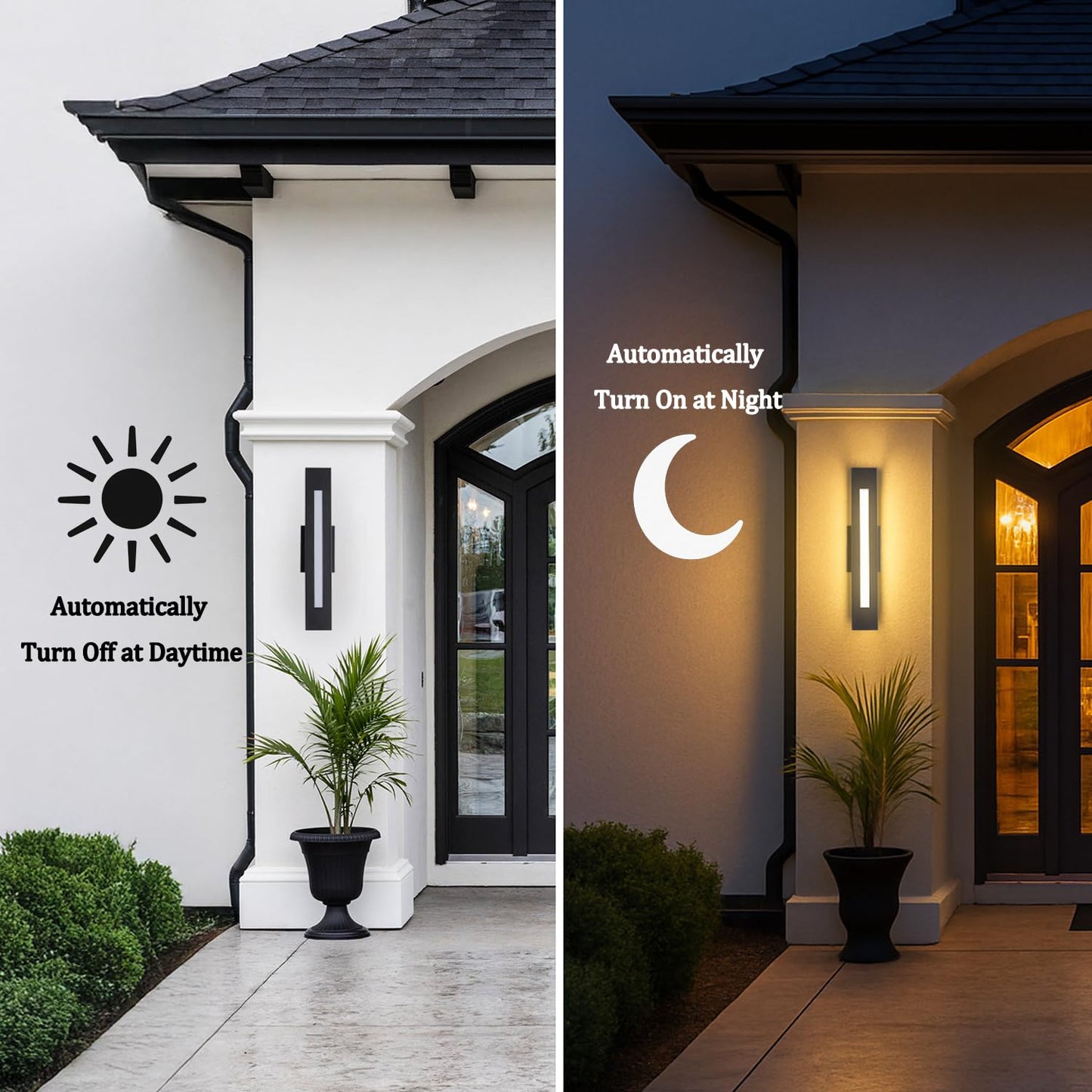 Mythluma Automatic Outdoor LED Wall Light - Dusk to Dawn Sensor, 30W 2100LM for Large Entrances, 4.33x19.7 Inch IP65 Waterproof Black