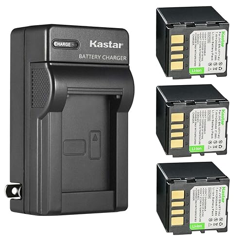 Kastar 3-Pack Battery and AC Wall Charger Replacement for JVC GZ-MG20US GZ-MG21 GZ-MG21AA GZ-MG21AC GZ-MG21AH GZ-MG21E GZ-MG21EK GZ-MG21EX GZ-MG21EY