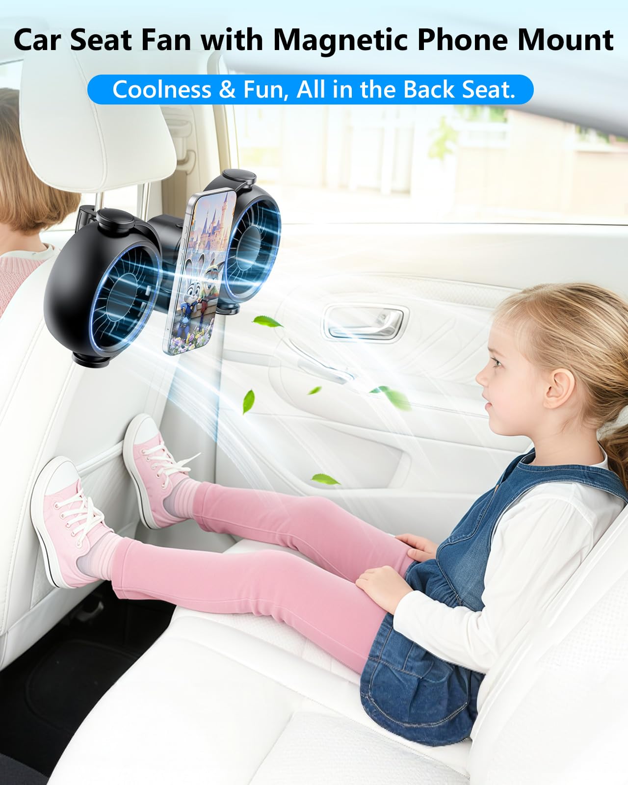 Nauttxon Rechargeable Car Fan for Backseat with Magsafe Phone Holder