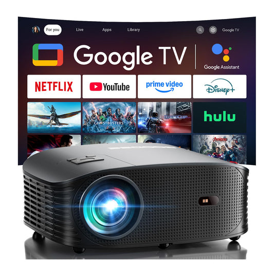 GOODEE Official Licensed Google TV 4K Mini Smart Projector with WiFi and Bluetooth - Compatible with Netflix/YouTube/Prime Video, Dolby Audio, Auto