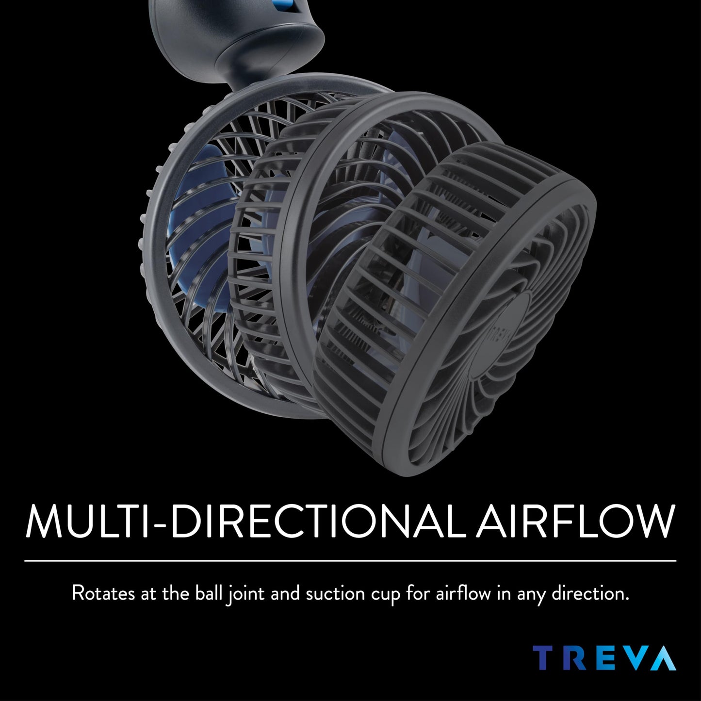 Treva 3.5 in USB Fan with Suction Cup 3-Speed Attachable Car Fan Black