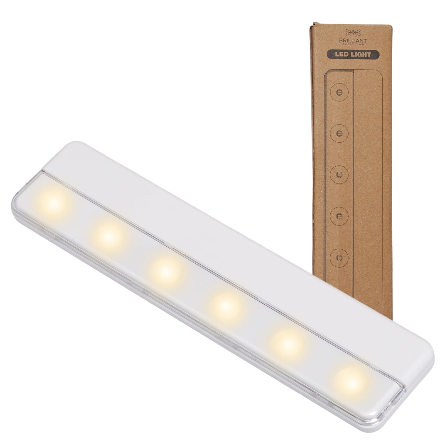Brilliant Evolution 0.9" Ultra-Thin Wireless Under Cabinet Lights Battery-Operated LED Fixtures - 8.5" L Stick-On Push Lighting - 65 Lumens Warm