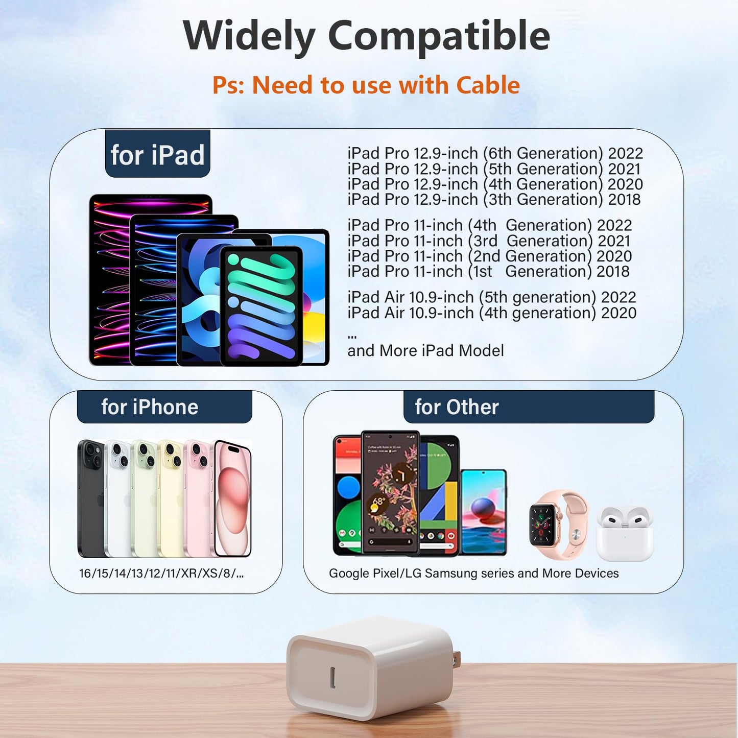 USB C Charger Block for Apple iPhone Air 17 16 15 14 13 12 11 Pro Max, 20W USBC Fast Charging Cube Plug Brick for Apple Watch iPhone iPad Airpods