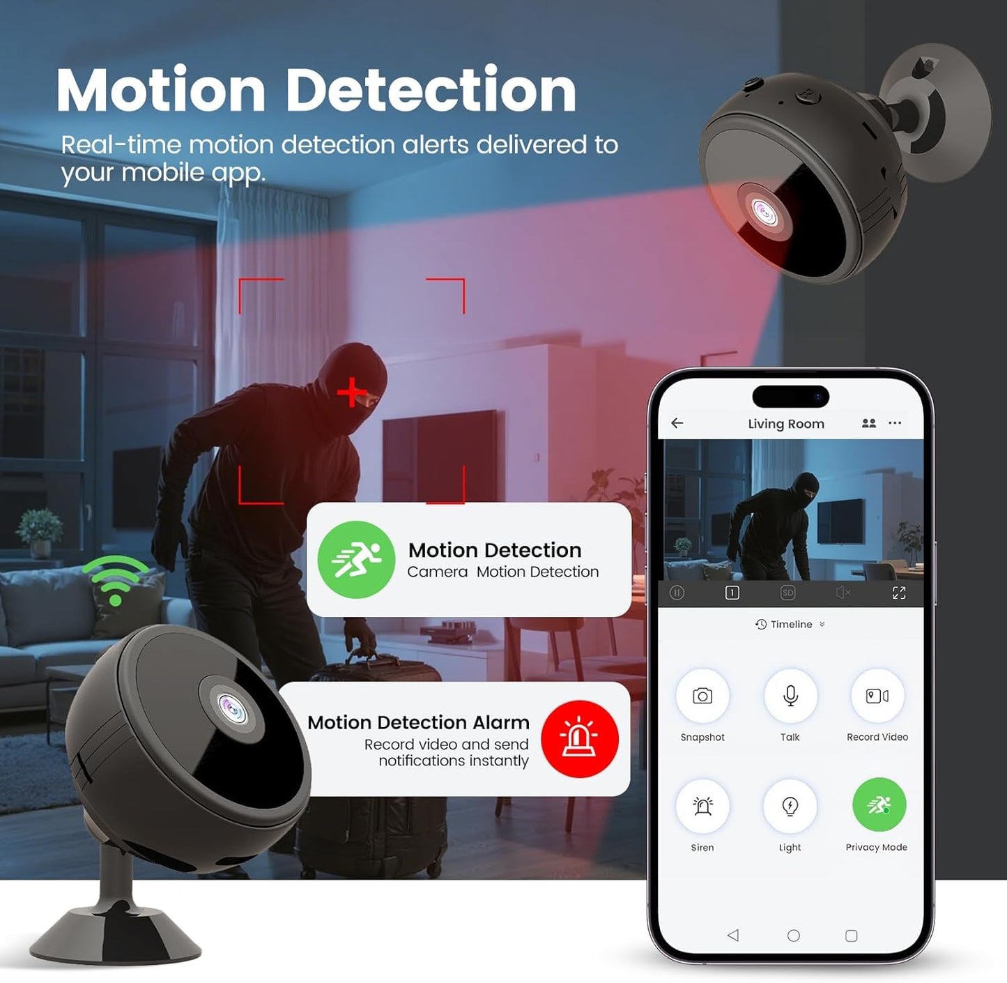 Foivtrui Mini Camera, 1080P HD WiFi Indoor Camera for Baby/Pet/Nanny, Wireless Security Surveillance Camera, Motion Detection, Remote Reviewing, Night
