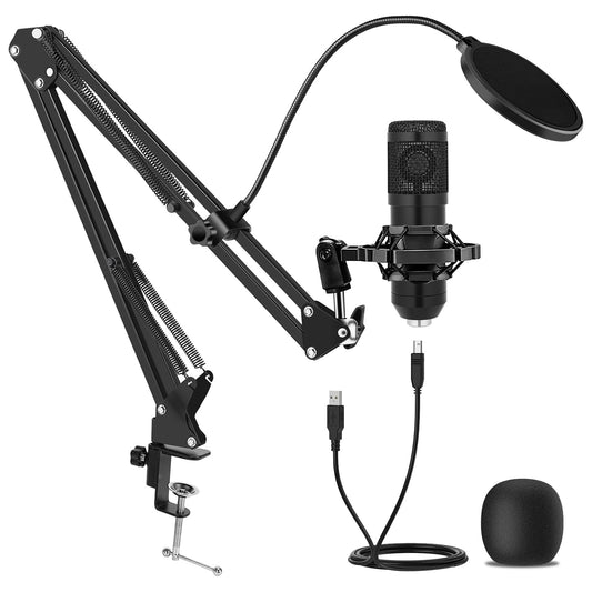 GUHUS USB Condenser Microphone,Computer PC Microphone Kit with Adjustable Boom Arm Stand Shock Mount for YouTube Vocal Gaming Streaming