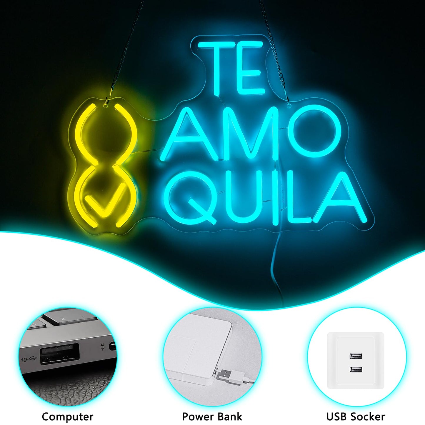 NINSNINT Teamo Tequila Neon Sign, Letter Neon Signs for Wall Decor, LED Lights for Home Bar Bedroom Man Cave Pub Bistro Resturant Party Decorations