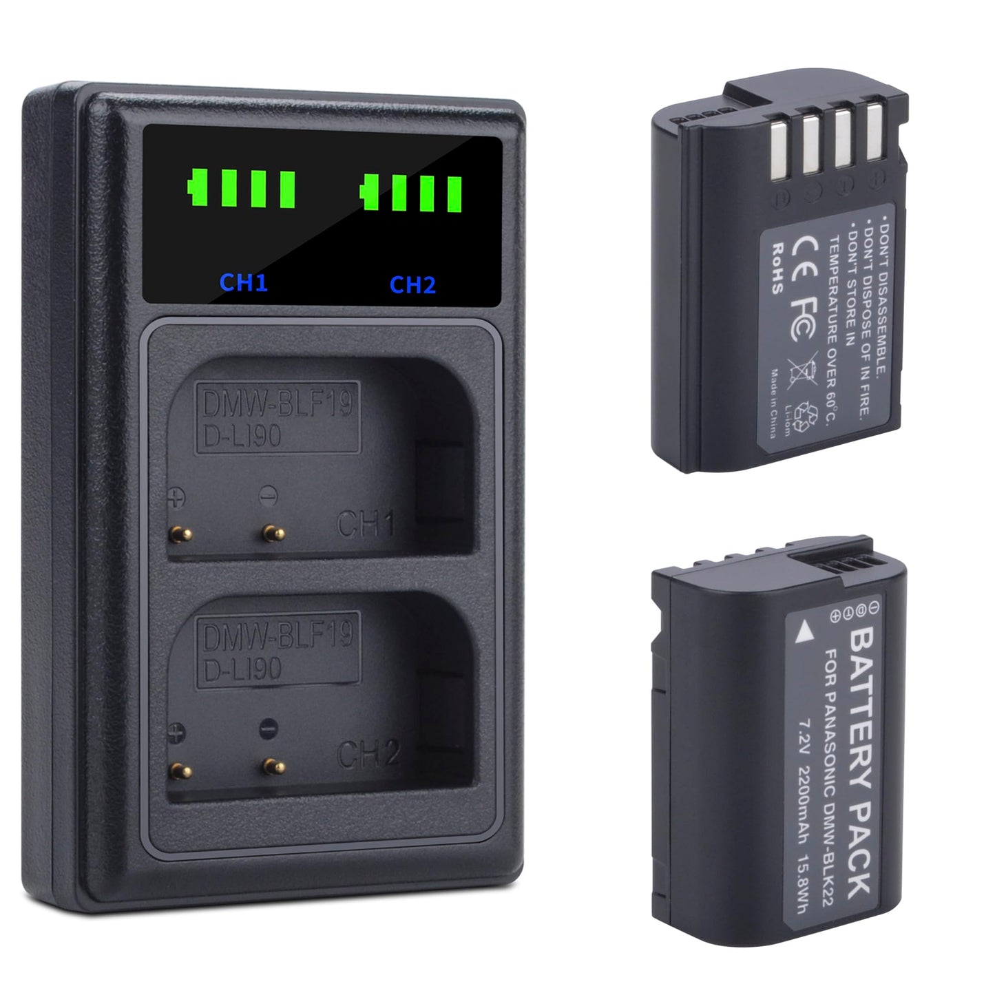 2400mAh DMW-BLK22 Battery, 2 Packs, Compatible for Panasonic Lumix DC-S5 DC-S5 II DC-S5 IIX GH5 II GH6 S5II S5M2 GH5M2 Cameras Battery Charger Set