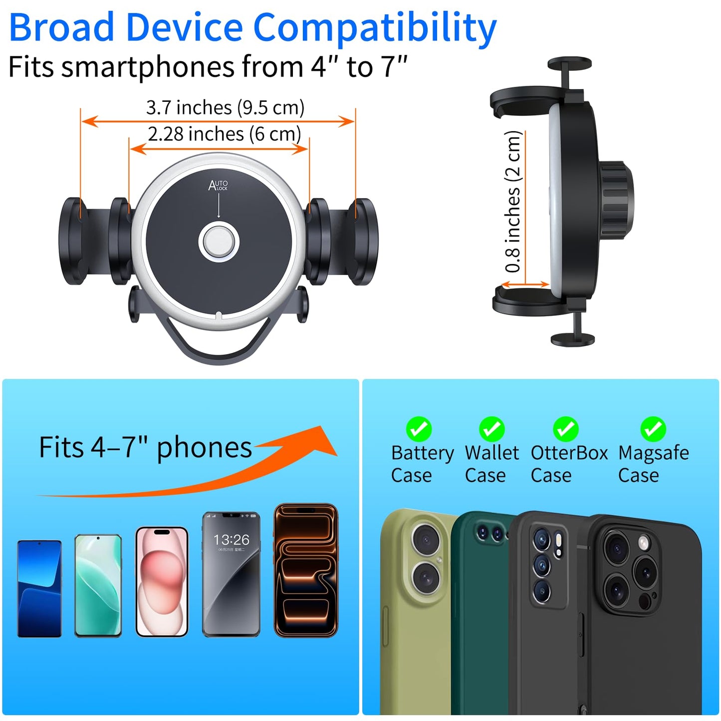 DRPHKTT Universal 360° Rotating Dashboard Phone Holder for Car - Spring Clip Car Phone Mount, No Adhesive No Tools, Multi-Angle Adjustable Clip-On