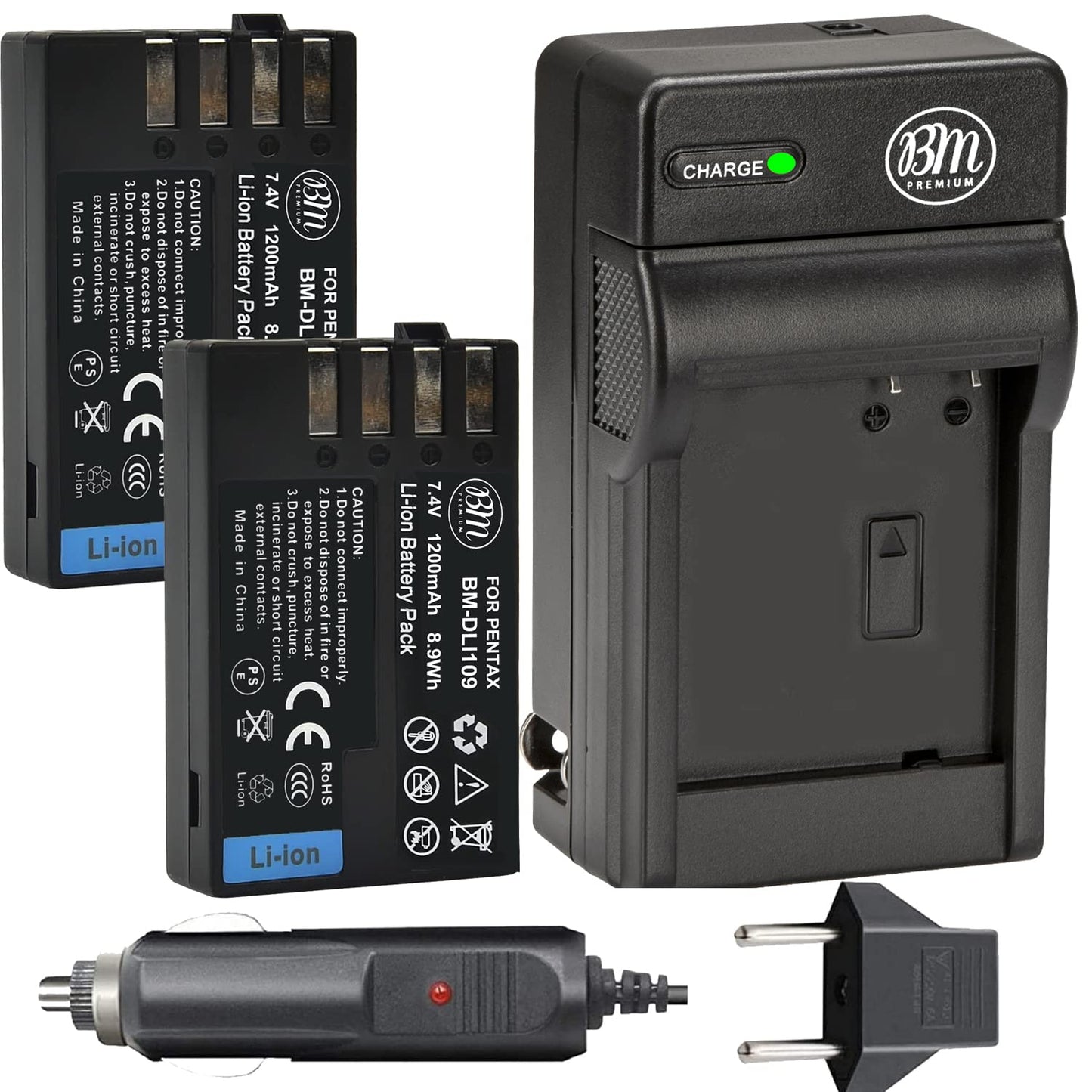 BM Premium 2 Pack of D-LI109 Batteries and Battery Charger for Pentax KP, K-R, K-S1, K-S2, K-30, K-50, K-70, K-500 Digital SLR Camera