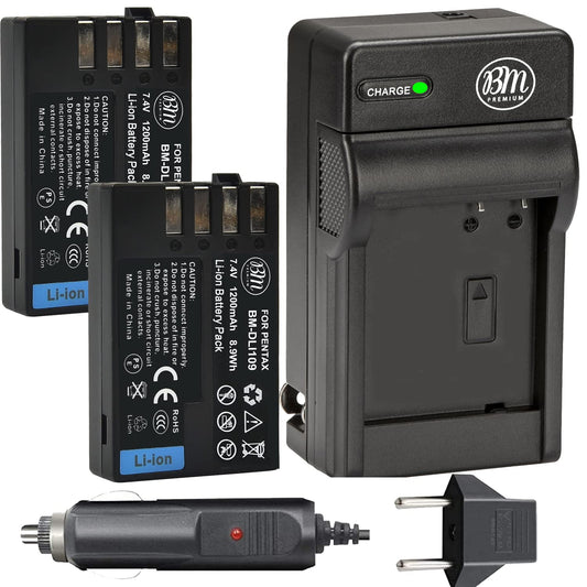 BM Premium 2 Pack of D-LI109 Batteries and Battery Charger for Pentax KP, K-R, K-S1, K-S2, K-30, K-50, K-70, K-500 Digital SLR Camera