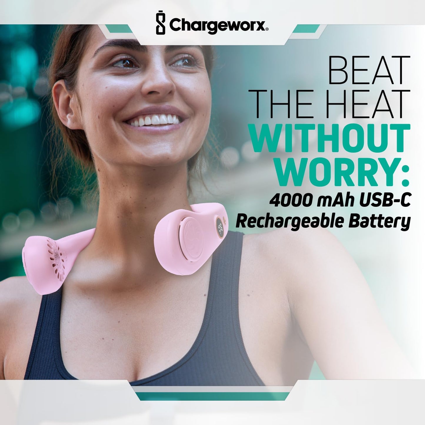 Portable Neck Fan Rechargeable, Personal Fan, Travel Fan, Bladeless, Pink