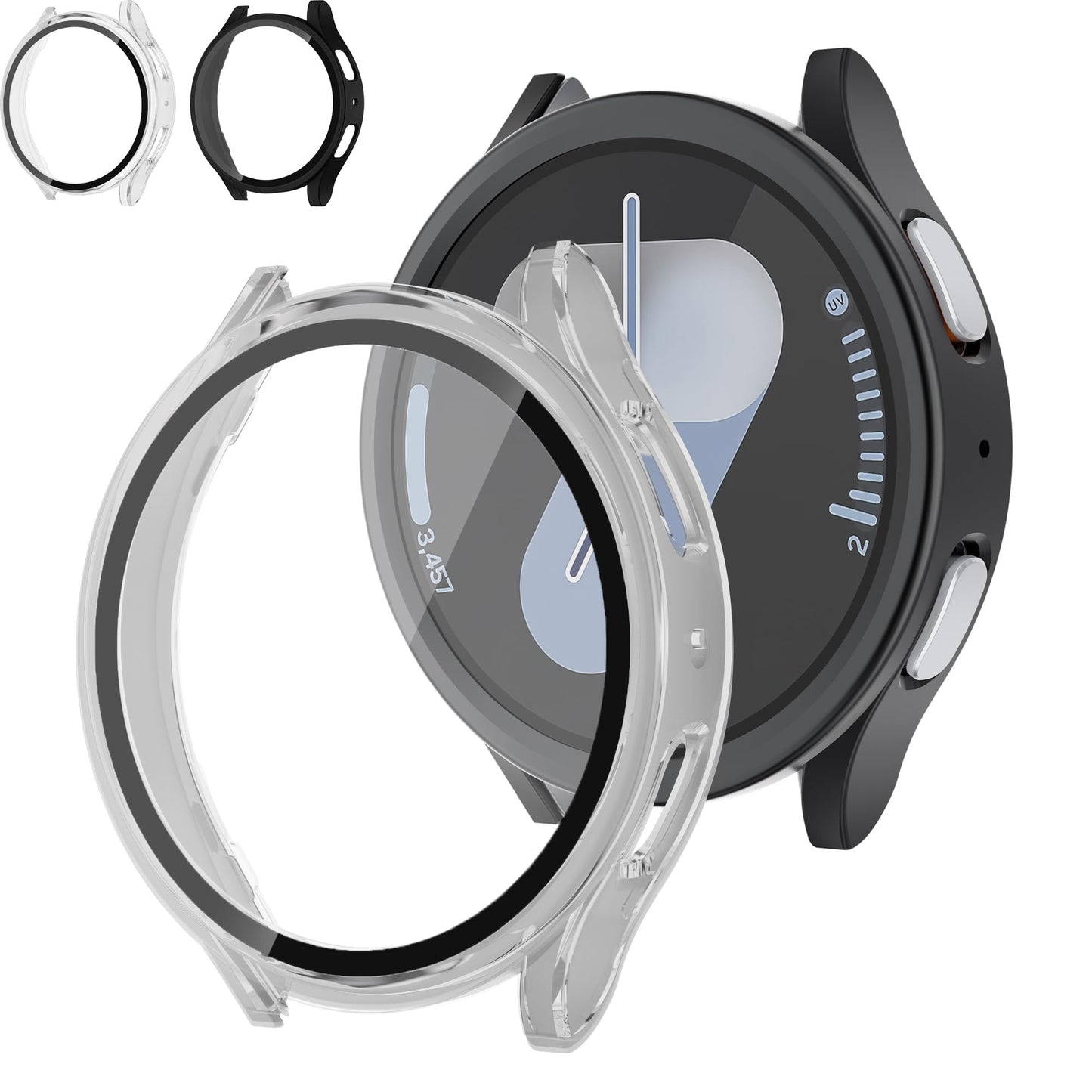2 Pack Case With Tempered Glass for Samsung Galaxy Watch 7 Screen Protector 44mm Men Women,Hard PC Overall Protection Anti-Slip Scratch-Resistant