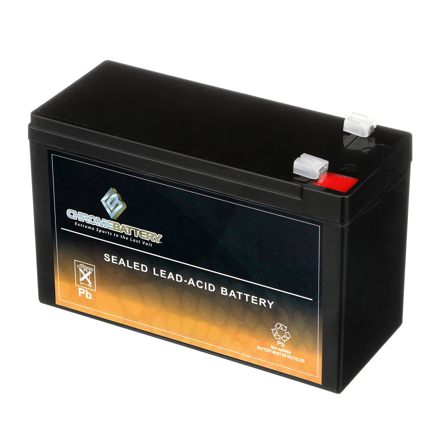 CB CHROMEBATTERY 12V 7.5AH Maintenance-Free Battery for Alarm Systems, Scooters, Toys, Emergency Lights, and More - Spade (F1) Terminal