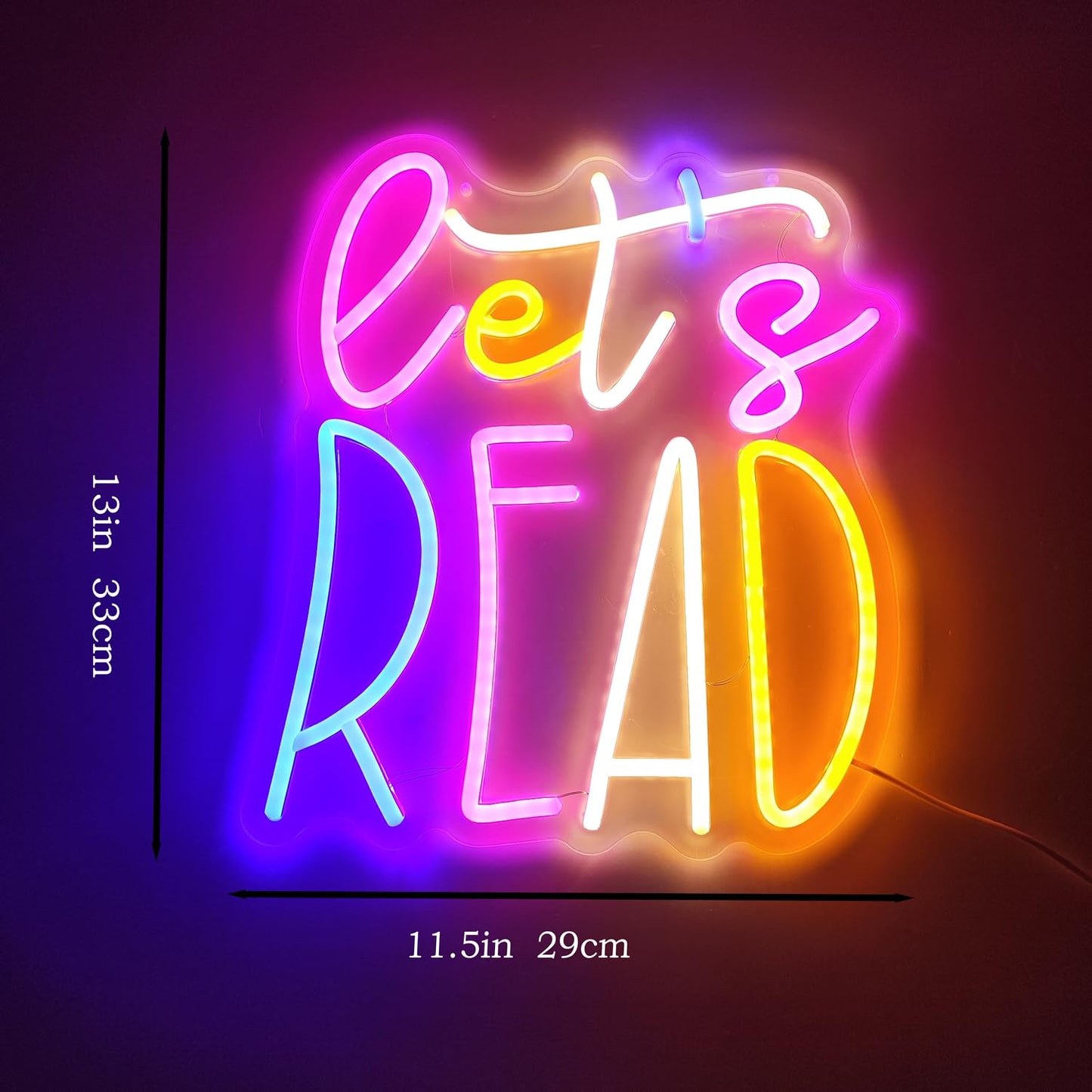 RSEthan LED Neon Sign Let's Read 13"x11.4" USB Powered Dimmable Purple Pink Gradient Classroom Library Reading Corner Decoration Motivational Gift