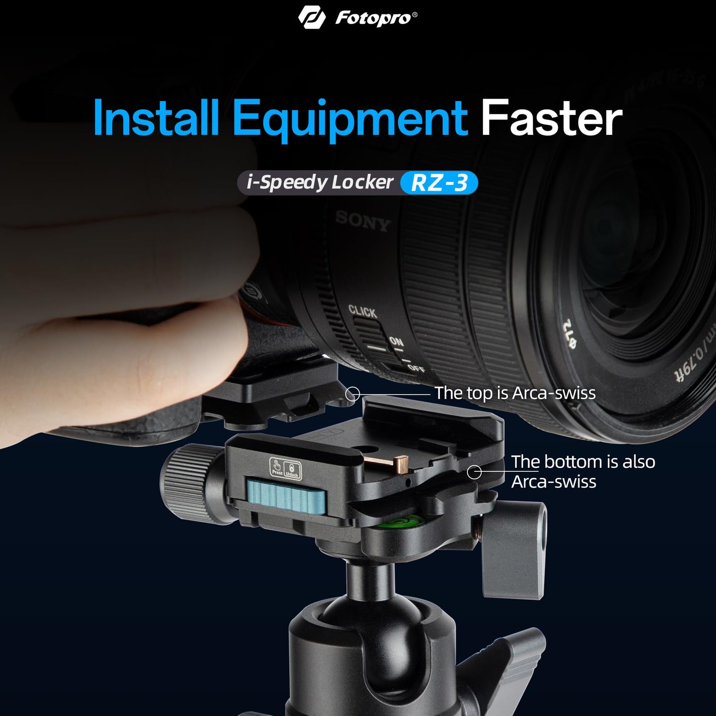 Fotopro RZ-3 Quick Release Camera Mount, Quick Setup Kit with 1/4 Screw, Adapter for DSLR/Mirrorless Camera Tripod Stabilizer Handheld Gimbal Monopod