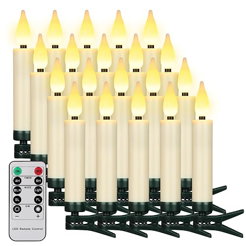 FREEPOWER Christmas Tree Taper Candles with Removable Clips Flameless Electric Fake Candles with Remote Control and Timer for Christmas and Home