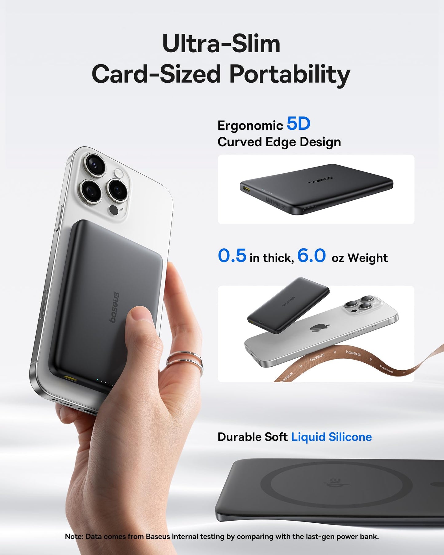Baseus Picogo Magsafe Portable Charger, Qi2 15W 0.5" Ultra Slim 10000mAh Wireless Power Bank, 27W Fast Charging Magnetic Battery Pack with USB-C
