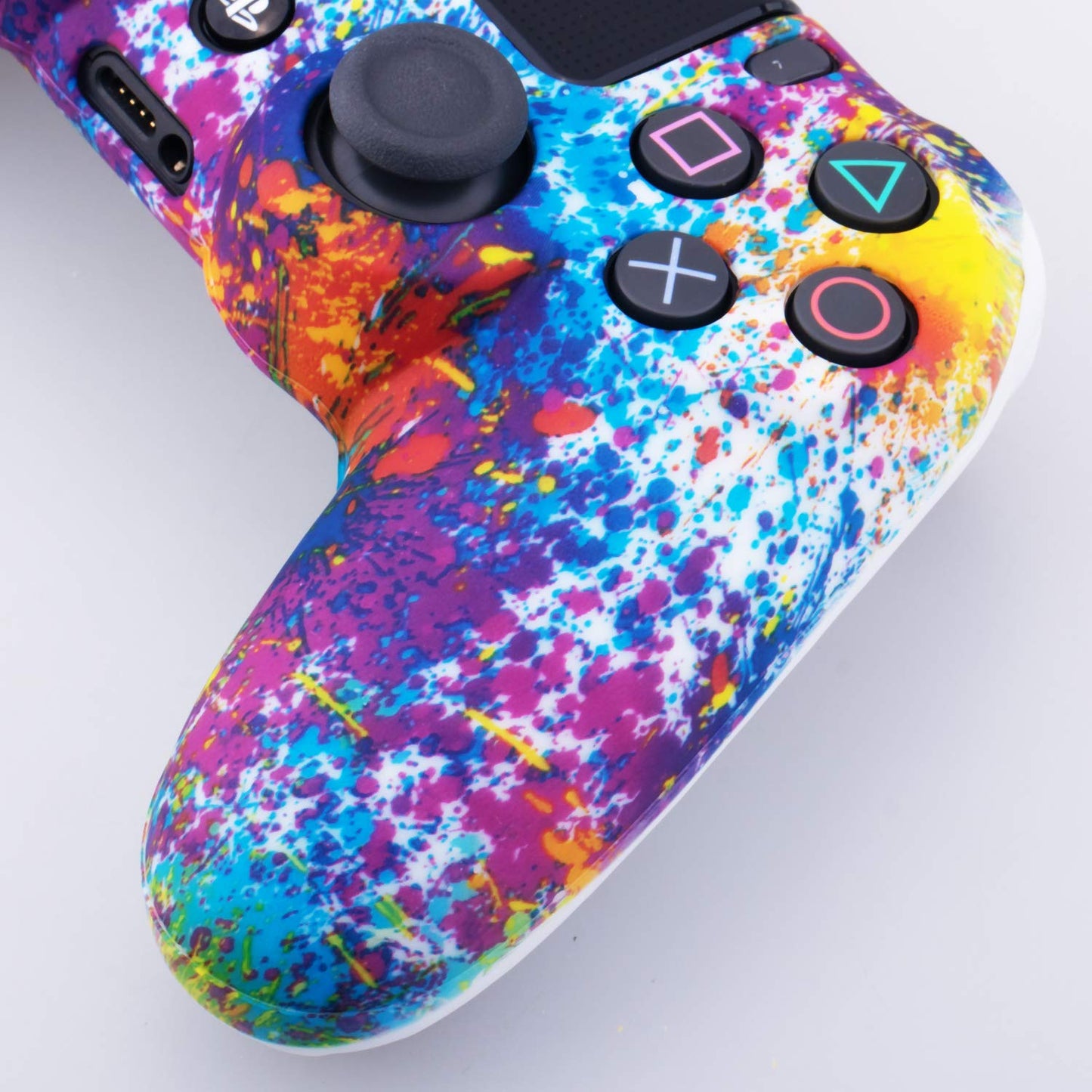 YoRHa Water Transfer Printing Camouflage Silicone Cover Skin Case for Sony PS4/slim/Pro Dualshock 4 Controller x 1(Spashing Paint) with Thumb Grips x