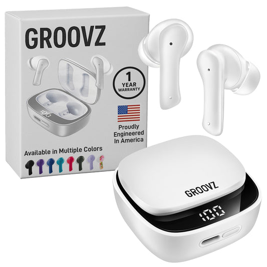 Groovz True Wireless Earbuds with Charging Case - Designed and Engineered in The USA - IPx4 Water Resistant Bluetooth Earbuds Compatible with Apple…