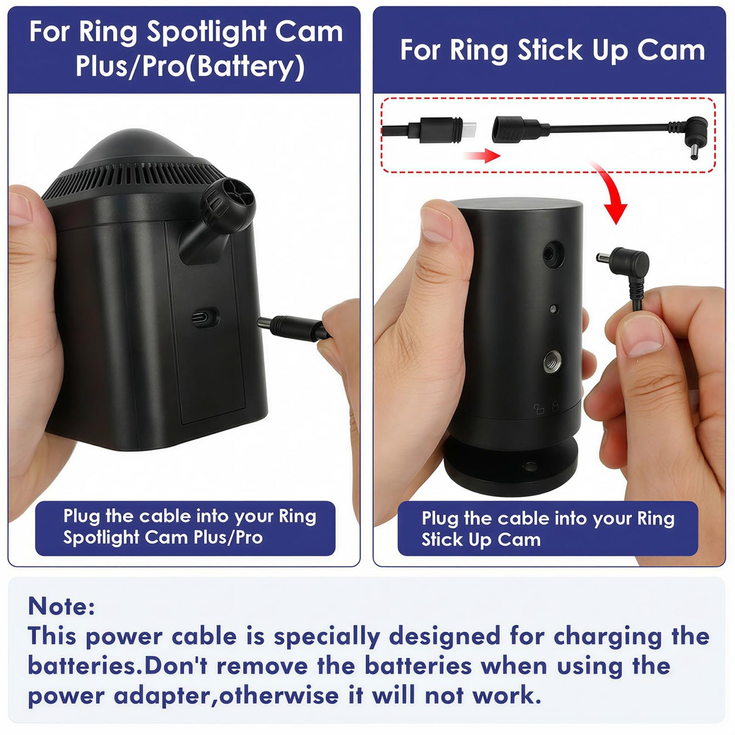 Power Adapter for Spotlight Cam Plus/Pro (Battery) and Spotlight Cam (Battery), with 25Ft/7.5m Weatherproof Outdoor Cable to Continuously Charge Your