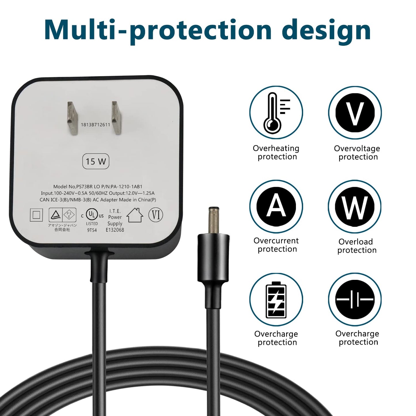 ZTTXL 15W Power Adapter for Echo, Dot 3rd & 4th Gen, Kids Edition, Show 5, Spot, and Fire TV Cube, 5Ft AC Adapter Power Cord