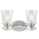 Aspen Creative 62116-1, Two-Light Metal Bathroom Vanity Wall Light Fixture, 15 1/2" Wide, Transitional Design in Satin Nickel with Clear Glass Shade