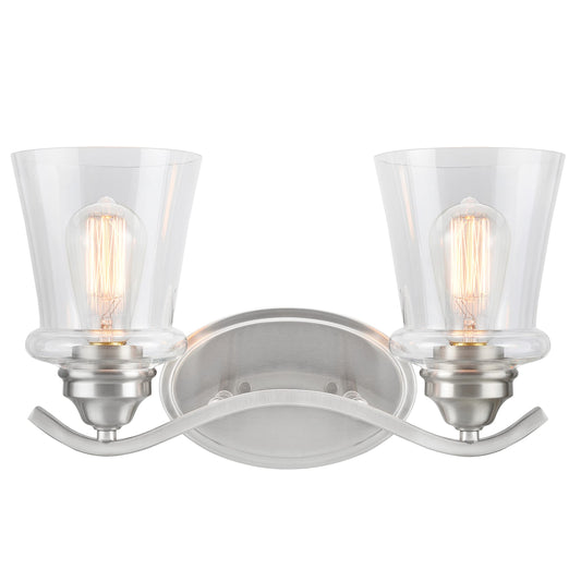 Aspen Creative 62116-1, Two-Light Metal Bathroom Vanity Wall Light Fixture, 15 1/2" Wide, Transitional Design in Satin Nickel with Clear Glass Shade