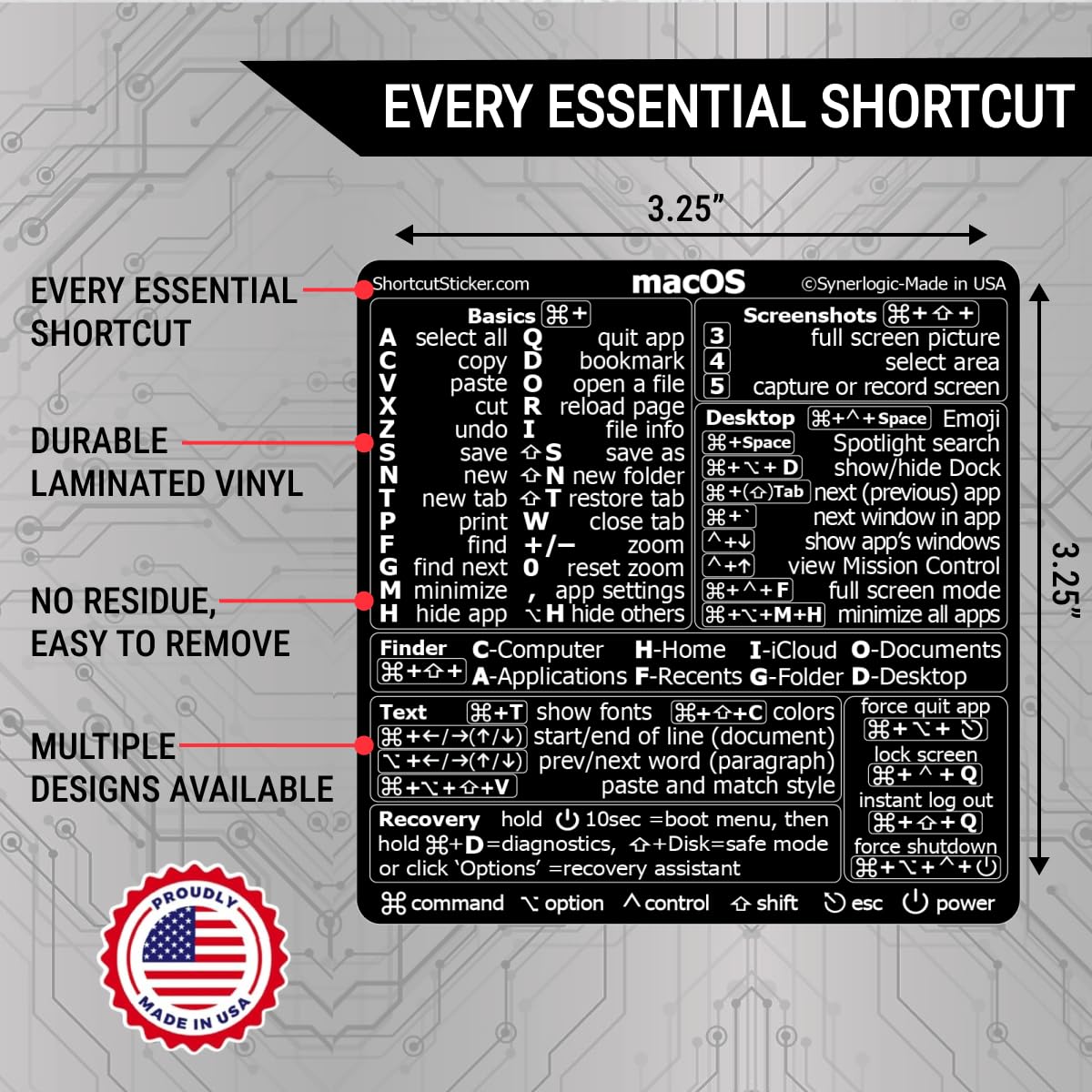 Synerlogic (10pcs) Mac OS Shortcuts Sticker for Air/Pro | Keyboard Stickers for macOS | Laminated Vinyl MacBook Cheatsheet | MacBook Shortcuts 2026
