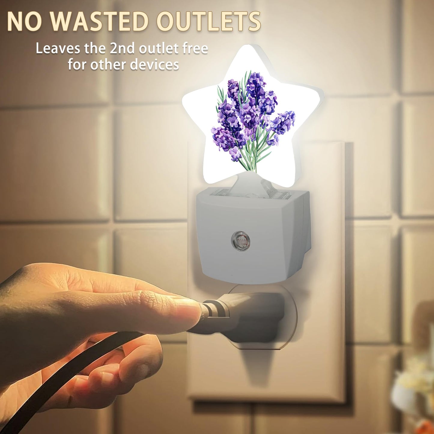 Losthll Purple Lavender Flower Night Lights Plug in Wall Lamp Smart Dusk to Dawn Sensor for Home Decorative,Kids Room Bedroom Bathroom Kitchen Hallway