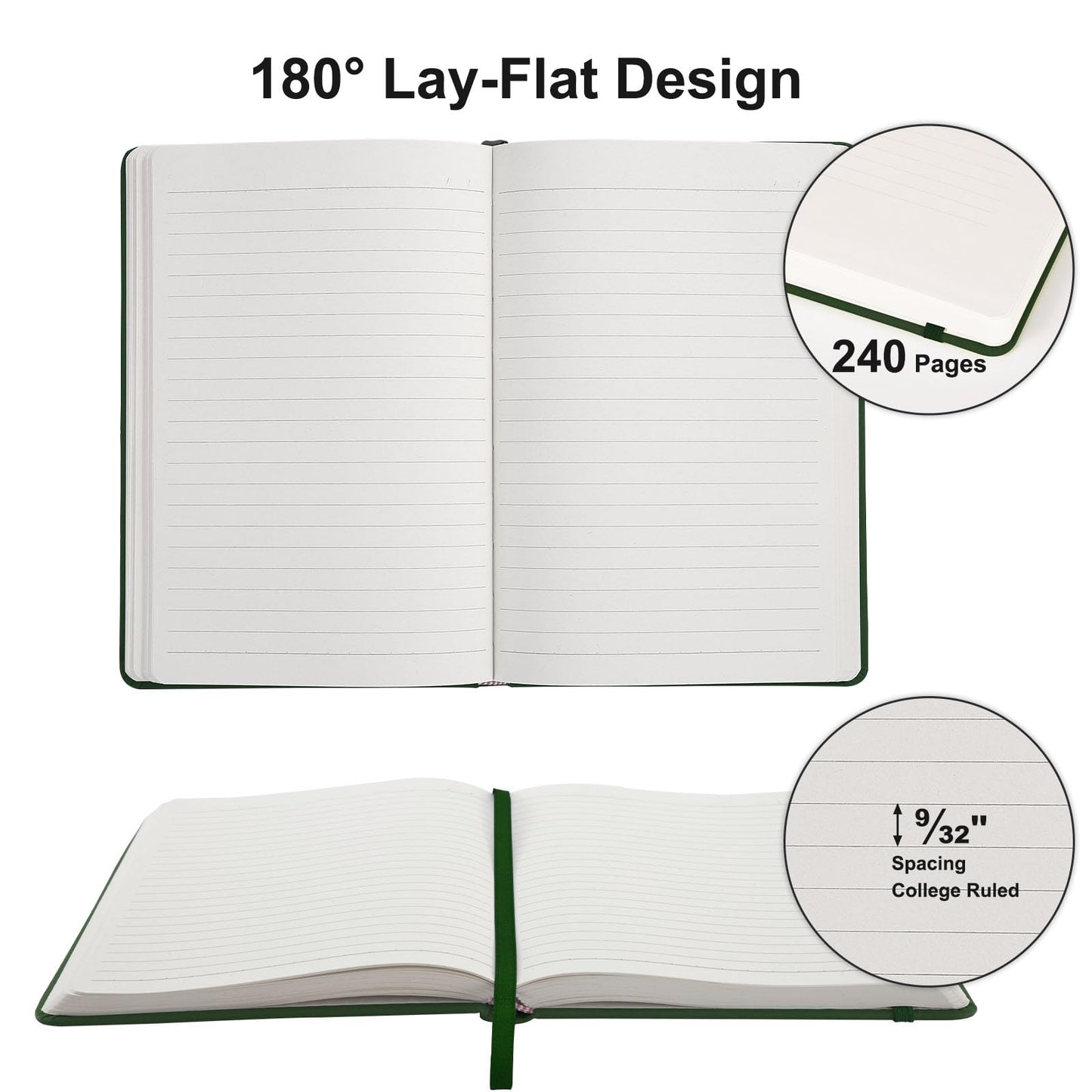 Comix Lined Journal Notebook for Women Men, Journaling Notebooks for Office School Home, Dark Green, 240 Pages, 5.5" x 8.3", College Ruled, A5