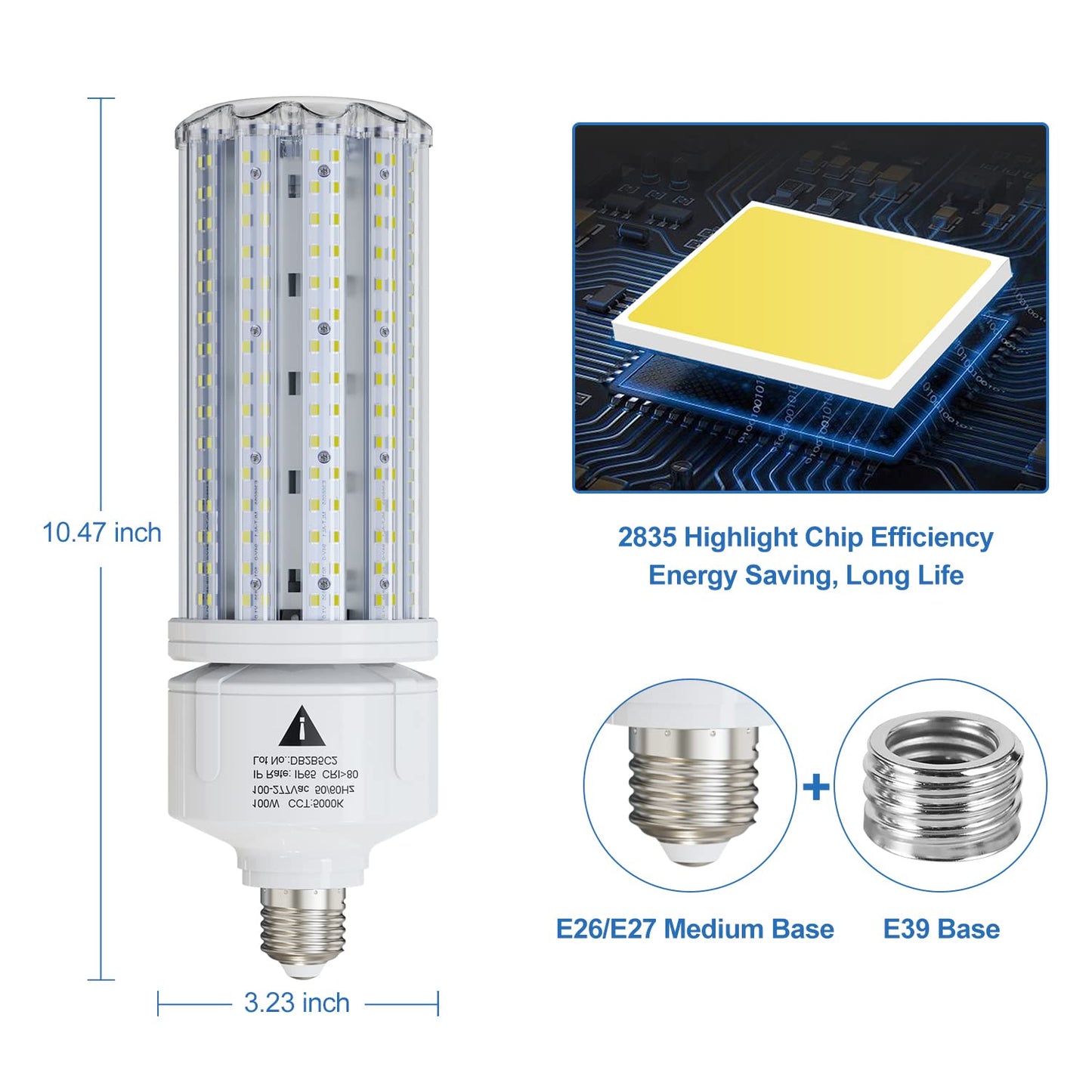 ZP LED Corn Light Bulb 100W Super Bright 15000lm 5000k E26 /E39 Led Corn Bulb, 1000W Equivalent CFL Metal Halogen HID Led Bulb for Outdoor Indoor Area