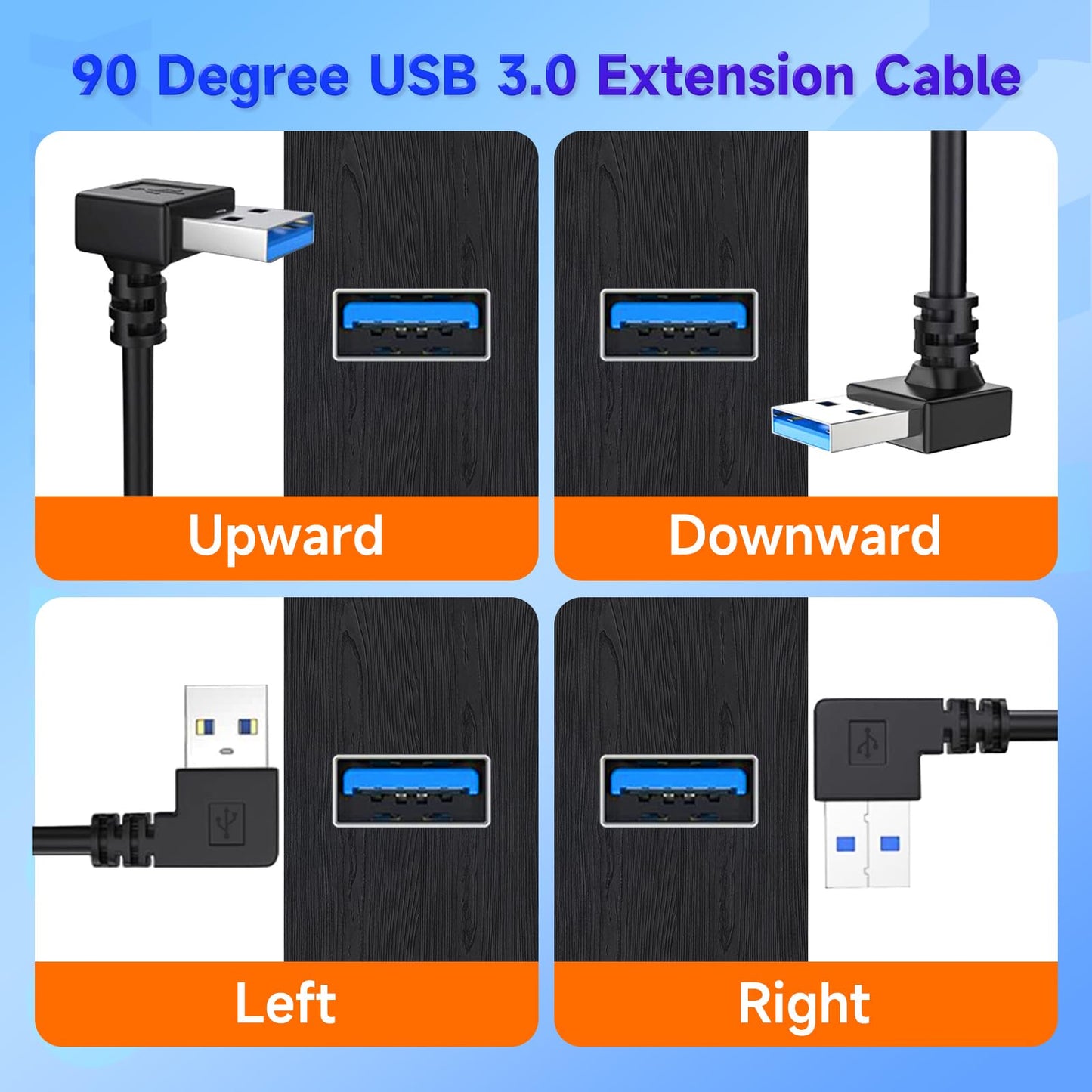 YIMATEECO USB3.0 Extension Cable Up Angle, 11.8 inch USB Male to Female Data Cable, 90 Degree USB Adapter with Gold Plated Contacts for U-SB Flash