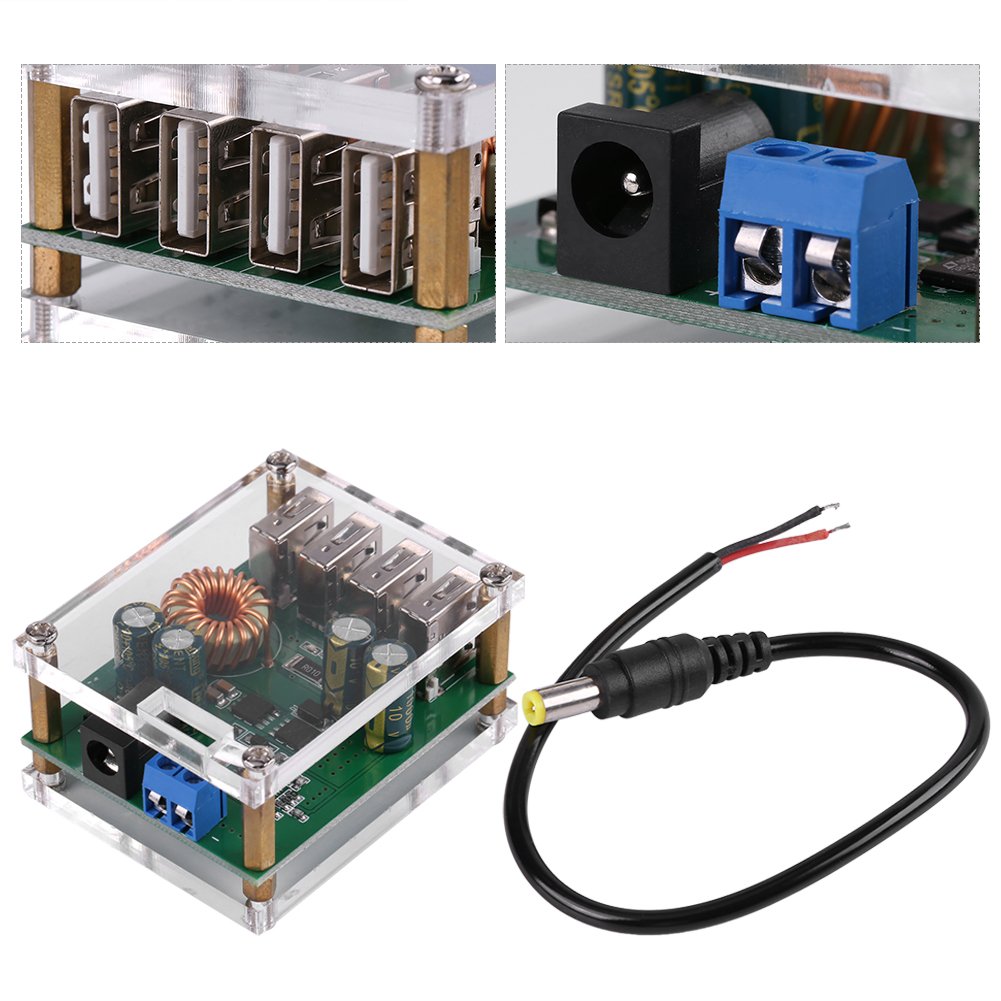 DC 7-60V to 5V Voltage Step Down Power Converter 5A Board Module Transformer with 4 USB Ports