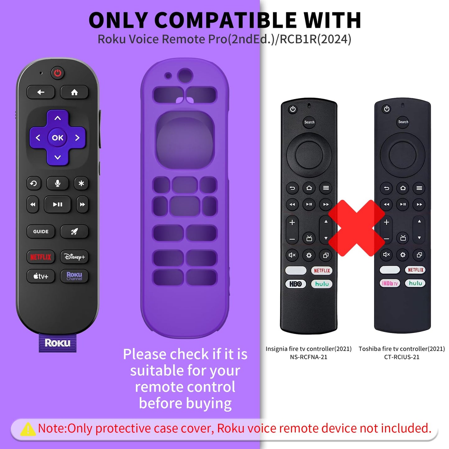 [2 Pcs] Silicone Remote Case Cover for Roku Voice Remote Pro (2nd Ed.), Anti Slip Shockproof Remote Protective Sleeve for RCB1R(2024), Remote