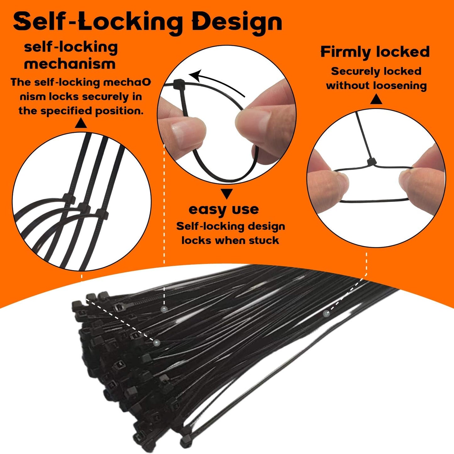 ZFFKZ 100 Pcs Black Cable Ties, 300mm x 3mm, UV-Resistant Nylon, Self-Locking Heavy Duty Cable Ties for Office, Garden, Packaging,Home and Event