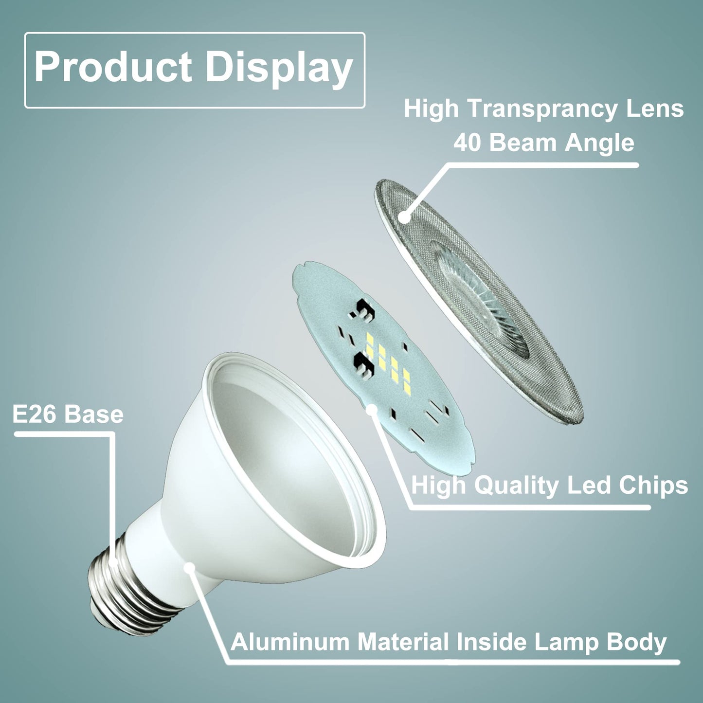 LumStory PAR30 LED Long Neck Flood Light 5000K Daylight White Dimmable 12W(75W Halogen Equivalent) E26 40 Degree Spot Light Bulbs for Recessed Can