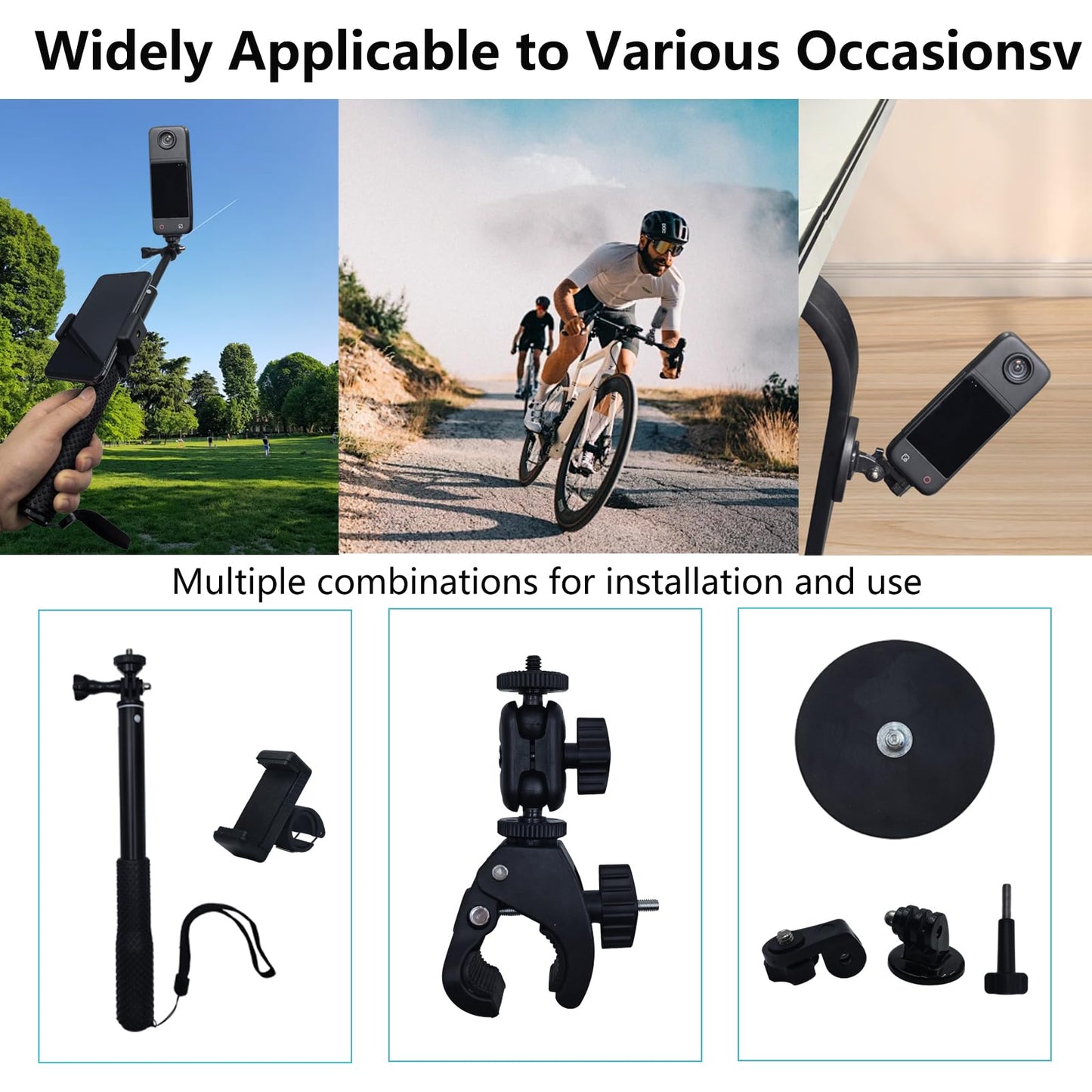 EIOYUMY Accessories Kit for Insta360 X5 / X4 Camera, Including Magnetic Mount, Selfie Stick, Tripod, Chest Strap, Headband, Bicycle Clip, Suitcase