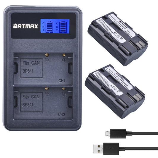 Batmax 2Packs BP-511A BP-511 BP 511 511A Battery + LCD Dual USB Charger for Canon EOS 5D, 10D, 20D, 30D, 40D, 50D, Digital Rebel 1D, D60, 300D, D30