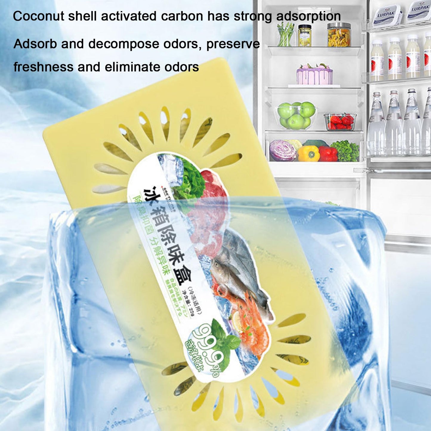 Fridge Deodorizer, Natural and Unscented Coconut Shell Activated Charcoal Refrigerator Deodorizer, Long Lasting Effective Fridge Air Freshener, Fresh