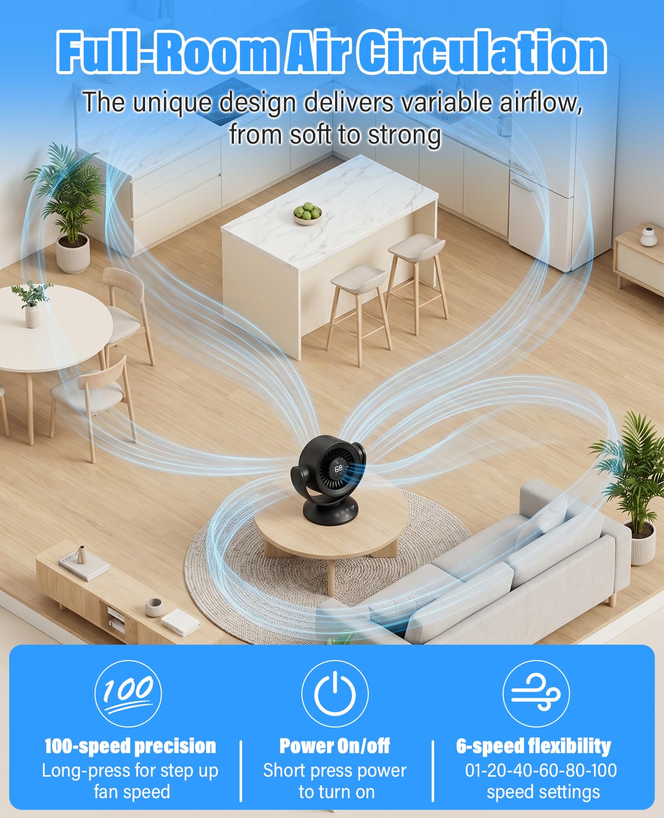 Fan for Bedroom,Desk Fans,Air Circulator Fan with Remote, 90°Vertical +120°Auto Oscillating,100 Speeds, 10H Timer, 25dB Quiet Fan,Digital Display