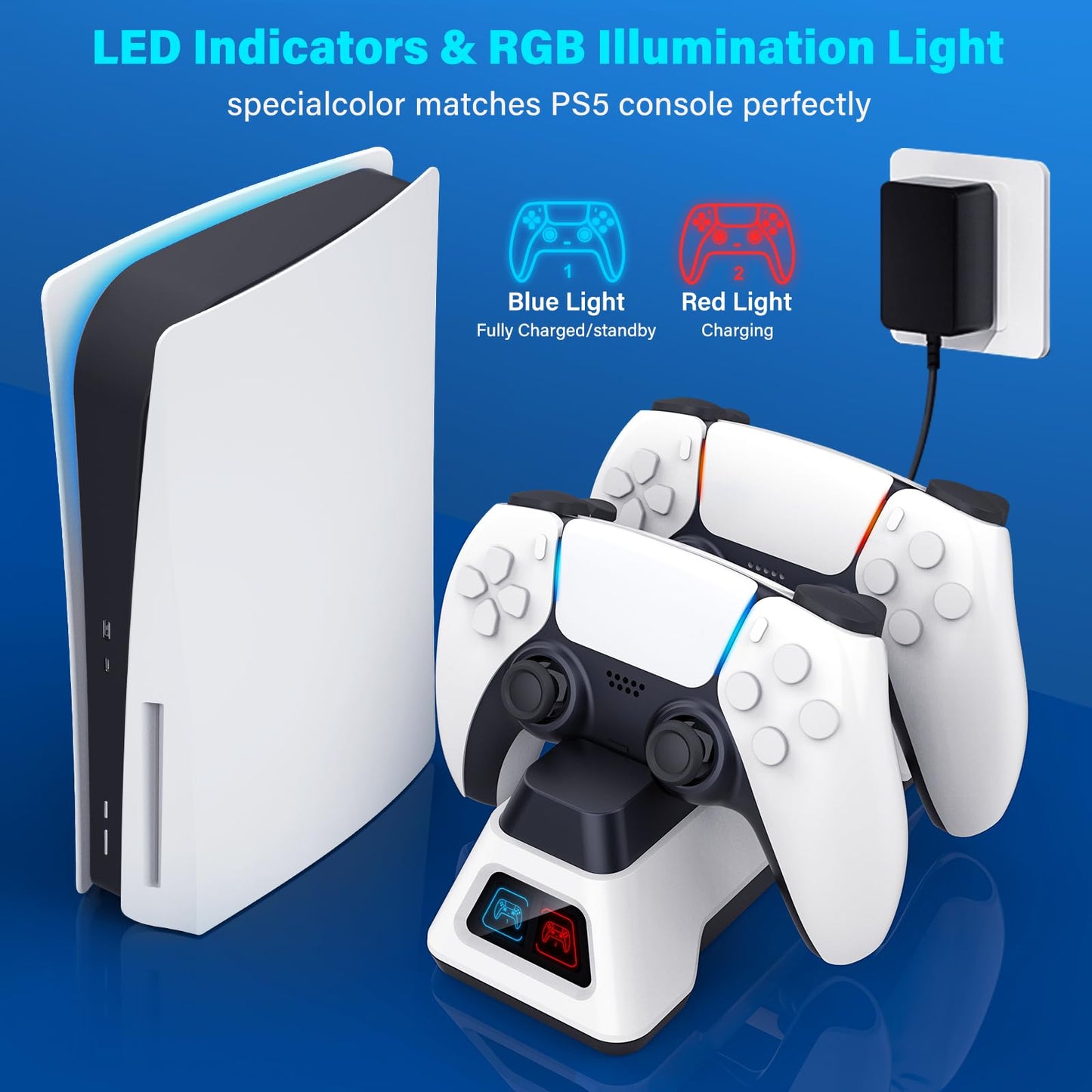 Controller Charger Station,PS5 Charging Station,Controllers Dock with LED Light,PS5 Controllers Charger Station with AC Adapter for PlayStation 5