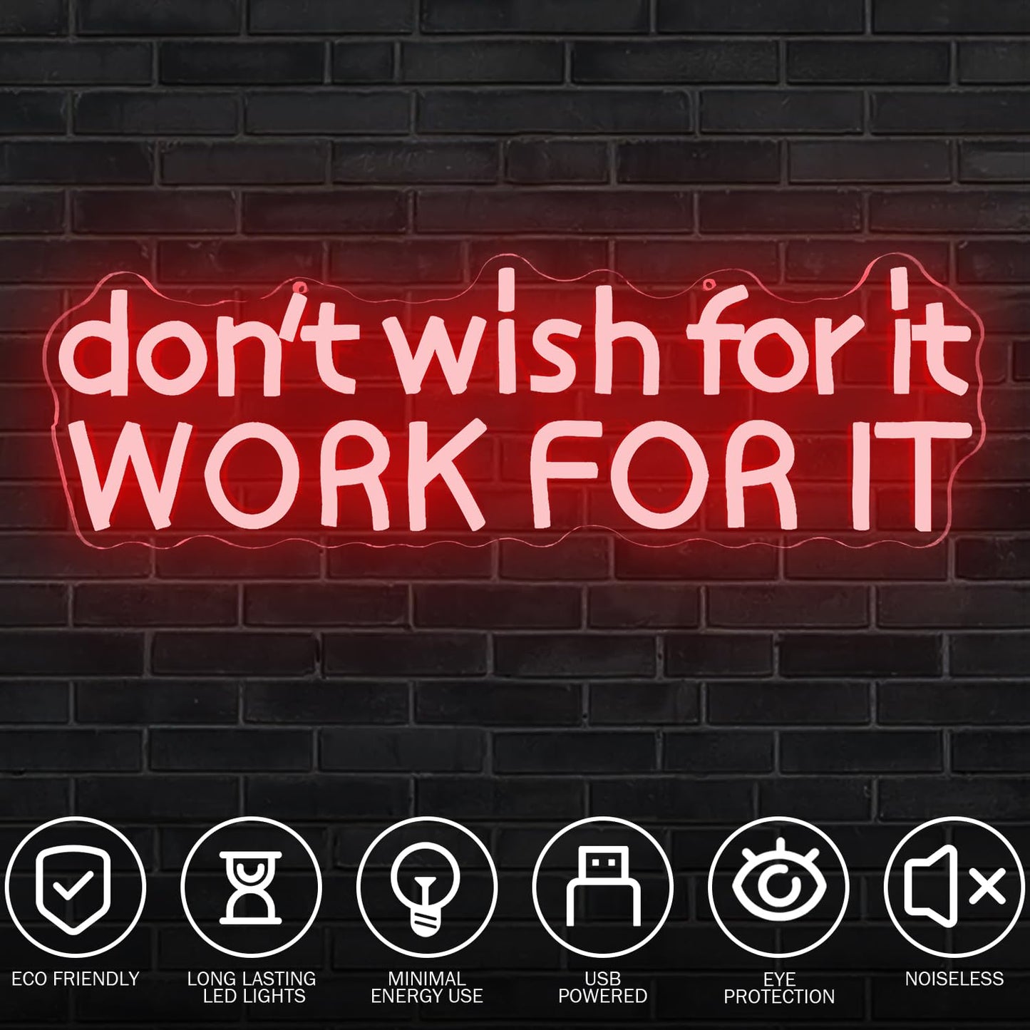 Dont Wish for It Work for It Neon Sign Gym LED Sign for Bedroom Home Gym Adjustable Motivational Neon Light for Wall Art Decor in Bar Gym Man Cave