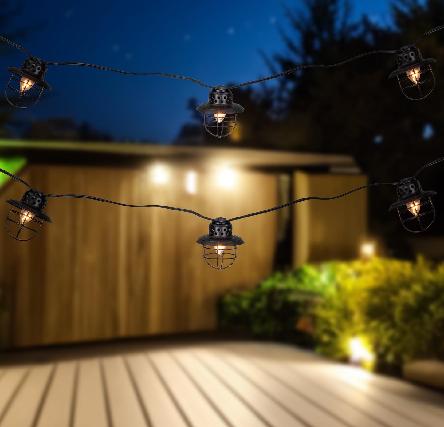 Northlight 10-Count Black Caged Fisherman Lantern Patio String Light Set - 9' Black Wire, Clear C7 Bulbs - Indoor/Outdoor Decorative Lighting