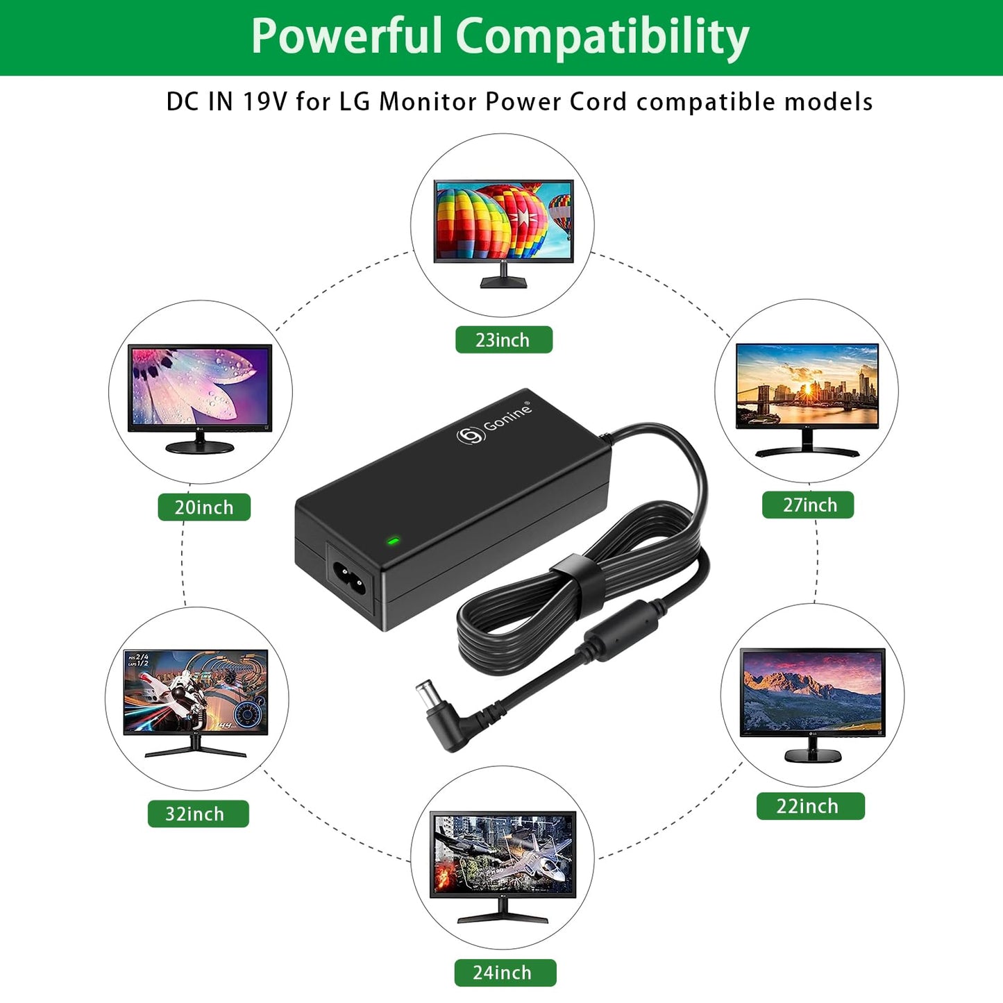 19V 3.42A Power Supply Replacement for 19Volt LG Monitor & LED TV, Compatible with LG 32" 27" 24" 23" 22" 20" 19" LCD/LED HD Widescreen Displays…