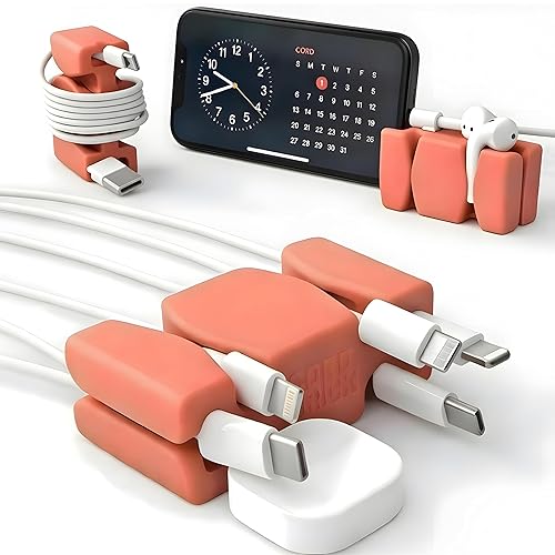 CordBrick Silicone + Steel Weighted Cord Holder for Nightstand, Travel Cord Management, iPhone Accessory, Easter Basket Stuffers for College Students