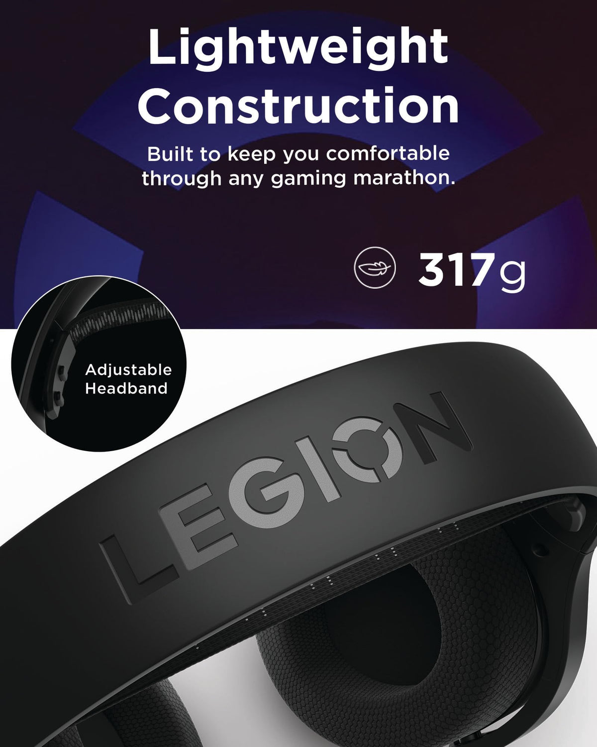 Lenovo Legion H410 Wireless Gaming Headset, Bluetooth or 2.4 GHz USB-A Connection, Lightweight (304 Grams), Adjustable Headband, Flip to Mute Mic